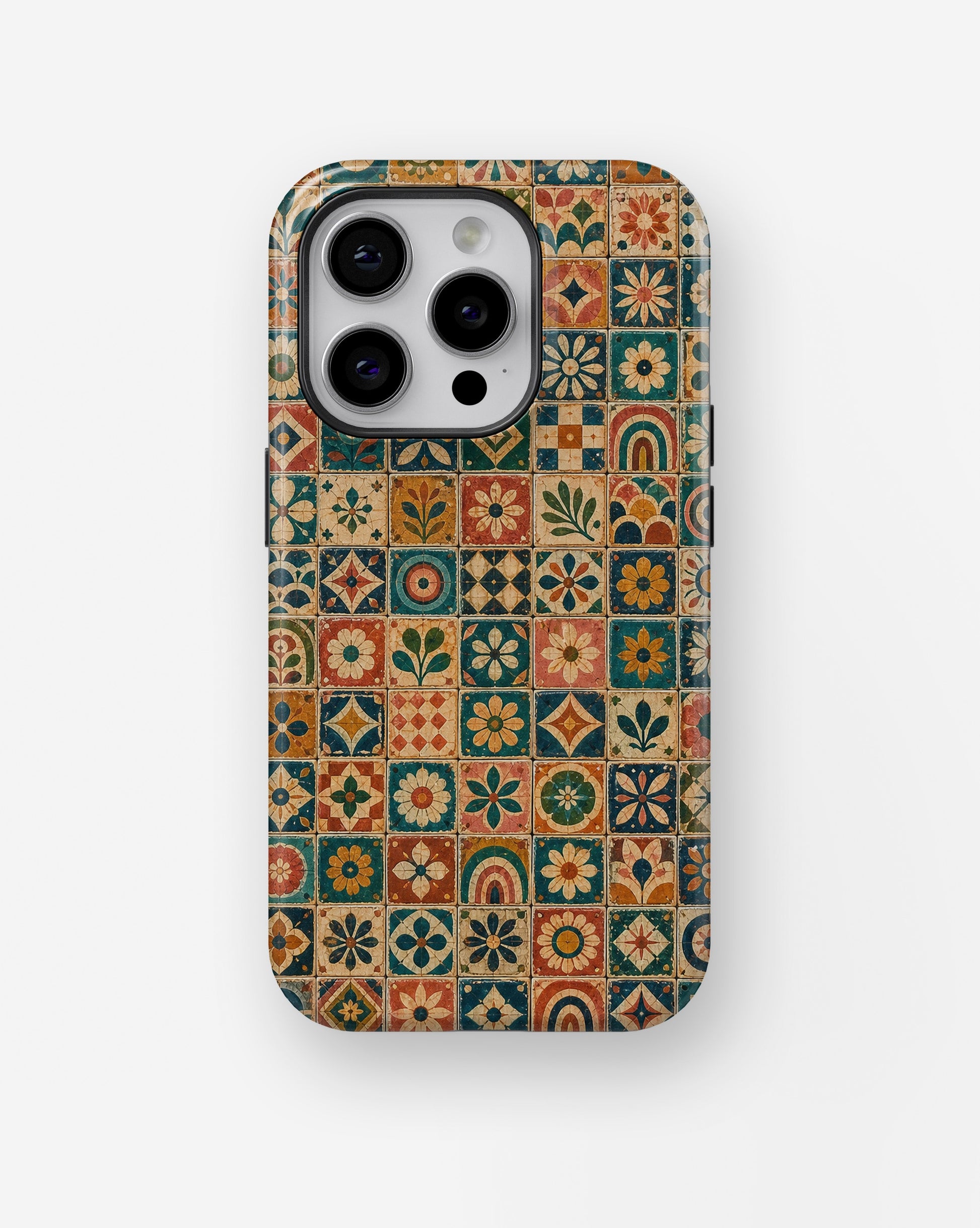 Vintage bohemian floral geometric mosaic tile shockproof case for iPhone Pro models