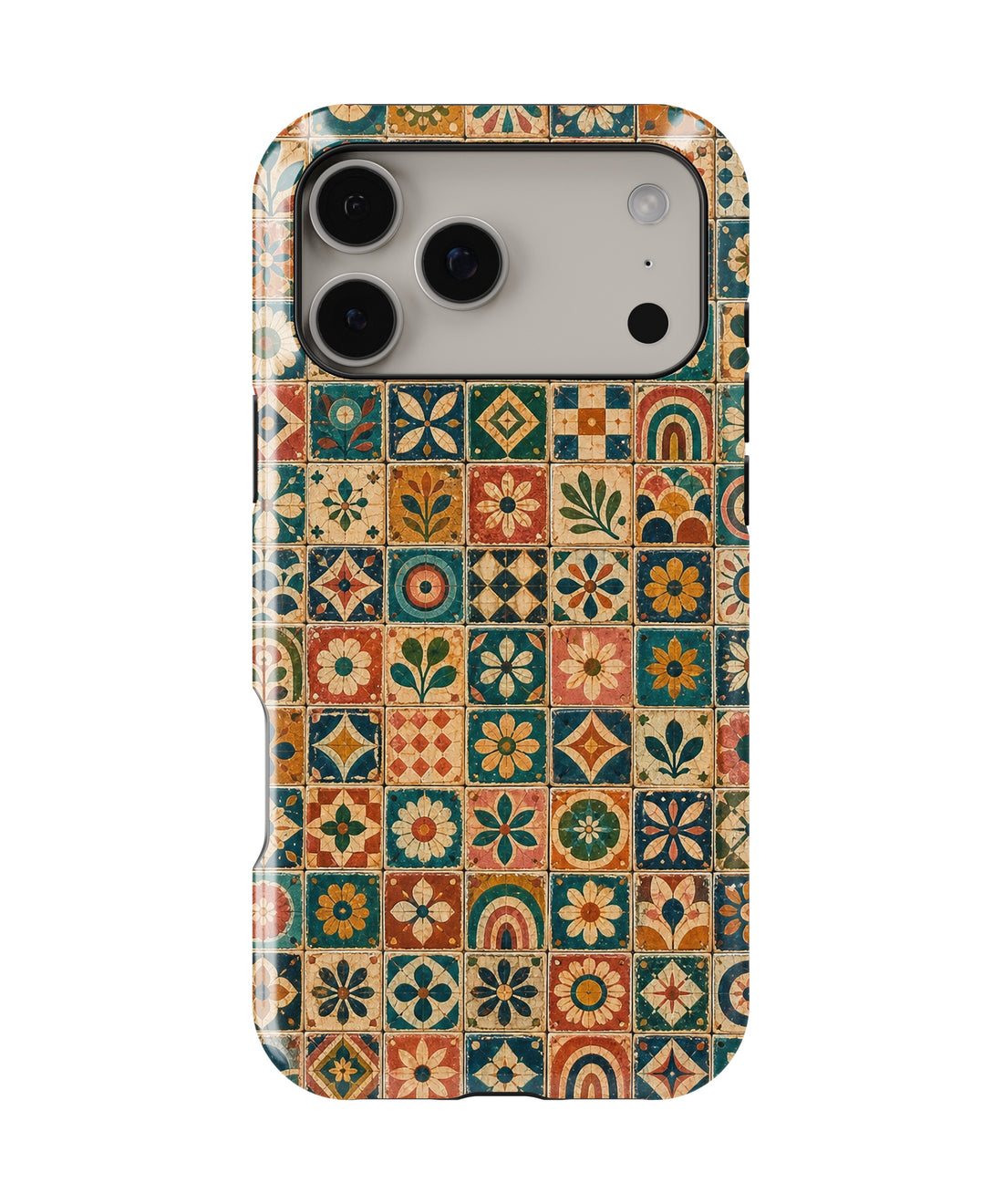 Vintage bohemian floral geometric mosaic tile shockproof MagSafe iPhone case for iPhone 17 Pro Max