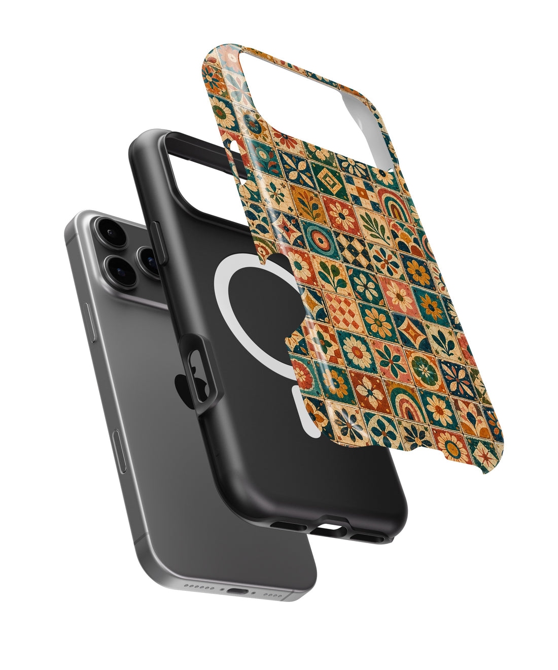 Vintage bohemian floral geometric mosaic tile shockproof MagSafe iPhone case for iPhone 17 Pro Max