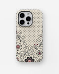 Cream black Y2K floral line art polka dot shockproof case for iPhone Pro models