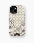 Cream black Y2K floral line art polka dot shockproof case for standard iPhone models