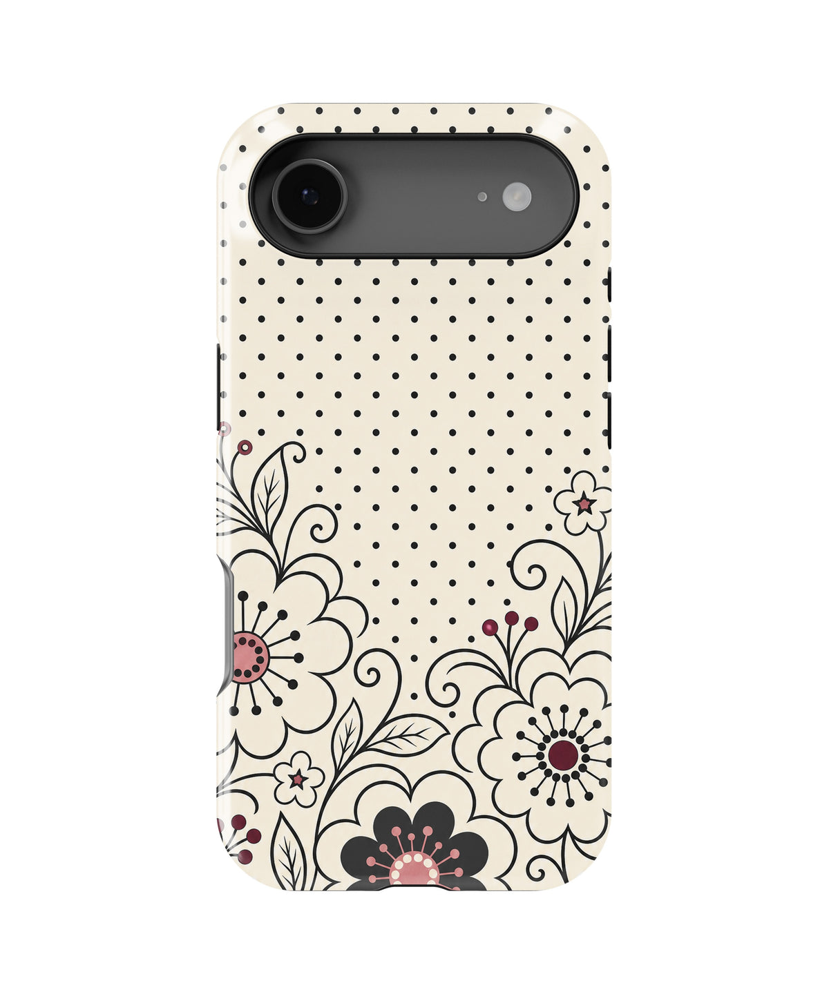 Cream black Y2K floral line art polka dot MagSafe iPhone tough case for iPhone 17 Air