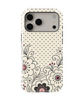 Cream black Y2K floral line art polka dot shockproof MagSafe iPhone case for iPhone 17 Pro Max