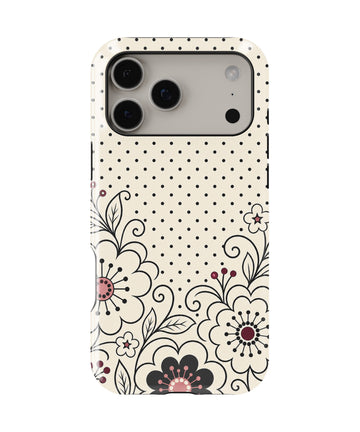 Cream black Y2K floral line art polka dot shockproof MagSafe iPhone case for iPhone 17 Pro Max