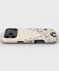 Cream black Y2K floral line art polka dot tough iPhone case with raised camera and edge protection