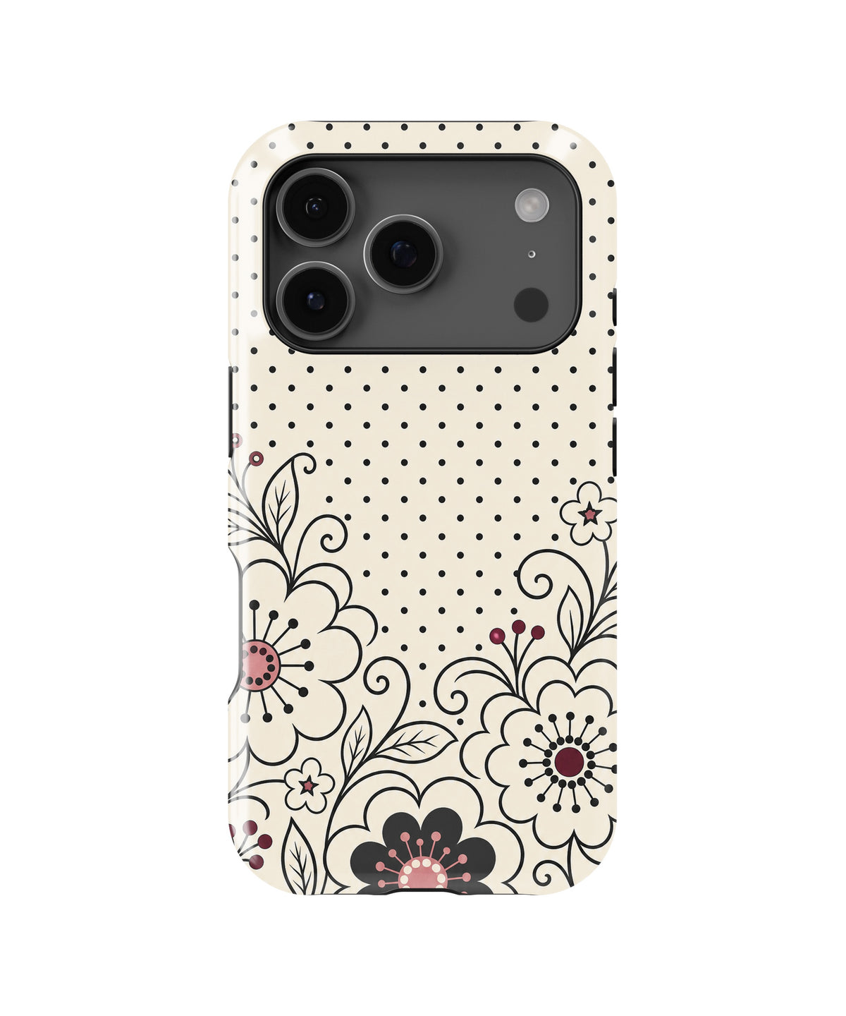 Cream black Y2K floral line art polka dot MagSafe iPhone tough case for iPhone 17 Pro