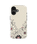 Cream black Y2K floral line art polka dot MagSafe iPhone tough case for iPhone 17