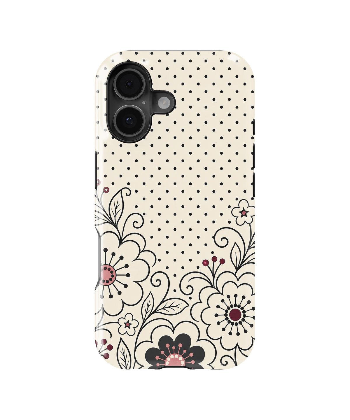Cream black Y2K floral line art polka dot MagSafe iPhone tough case for iPhone 17