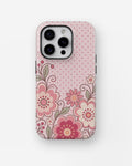 Blush pink Y2K retro floral polka dot shockproof case for iPhone Pro models