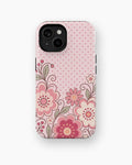 Blush pink Y2K retro floral polka dot shockproof case for standard iPhone models