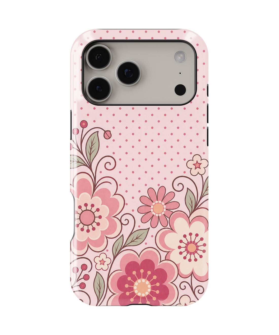 Blush pink Y2K retro floral polka dot shockproof MagSafe iPhone case for iPhone 17 Pro Max