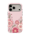 Blush pink Y2K retro floral polka dot shockproof MagSafe iPhone case for iPhone 17 Pro Max