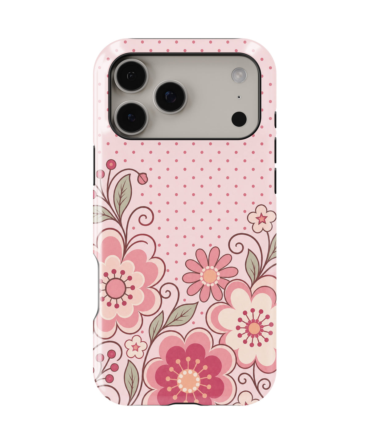 Blush pink Y2K retro floral polka dot shockproof MagSafe iPhone case for iPhone 17 Pro Max