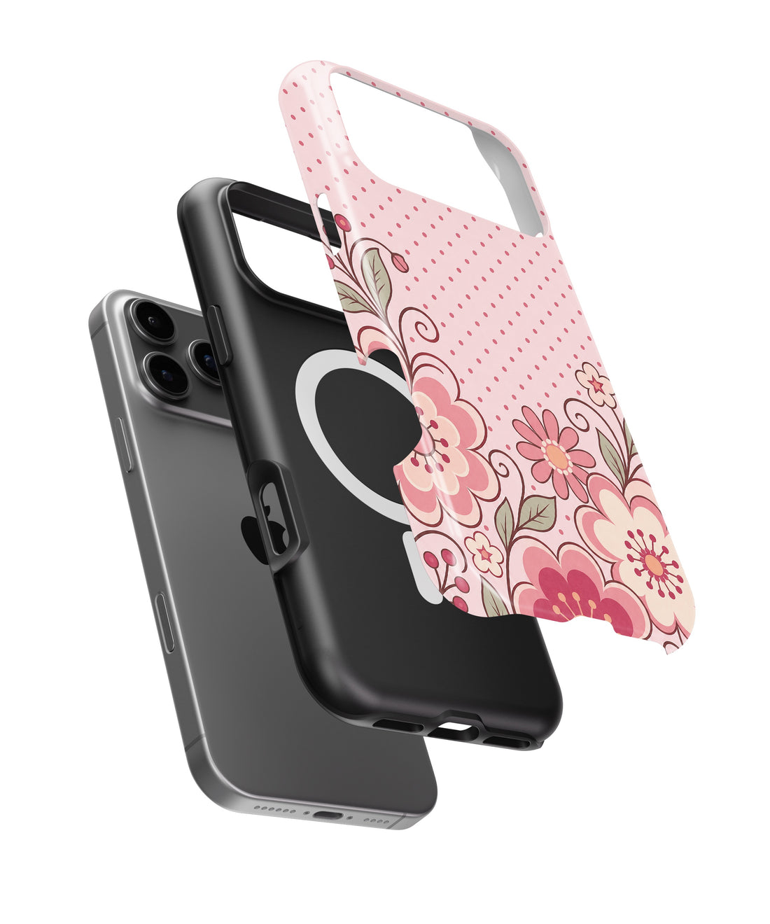 Blush pink Y2K retro floral polka dot shockproof MagSafe iPhone case for iPhone 17 Pro Max