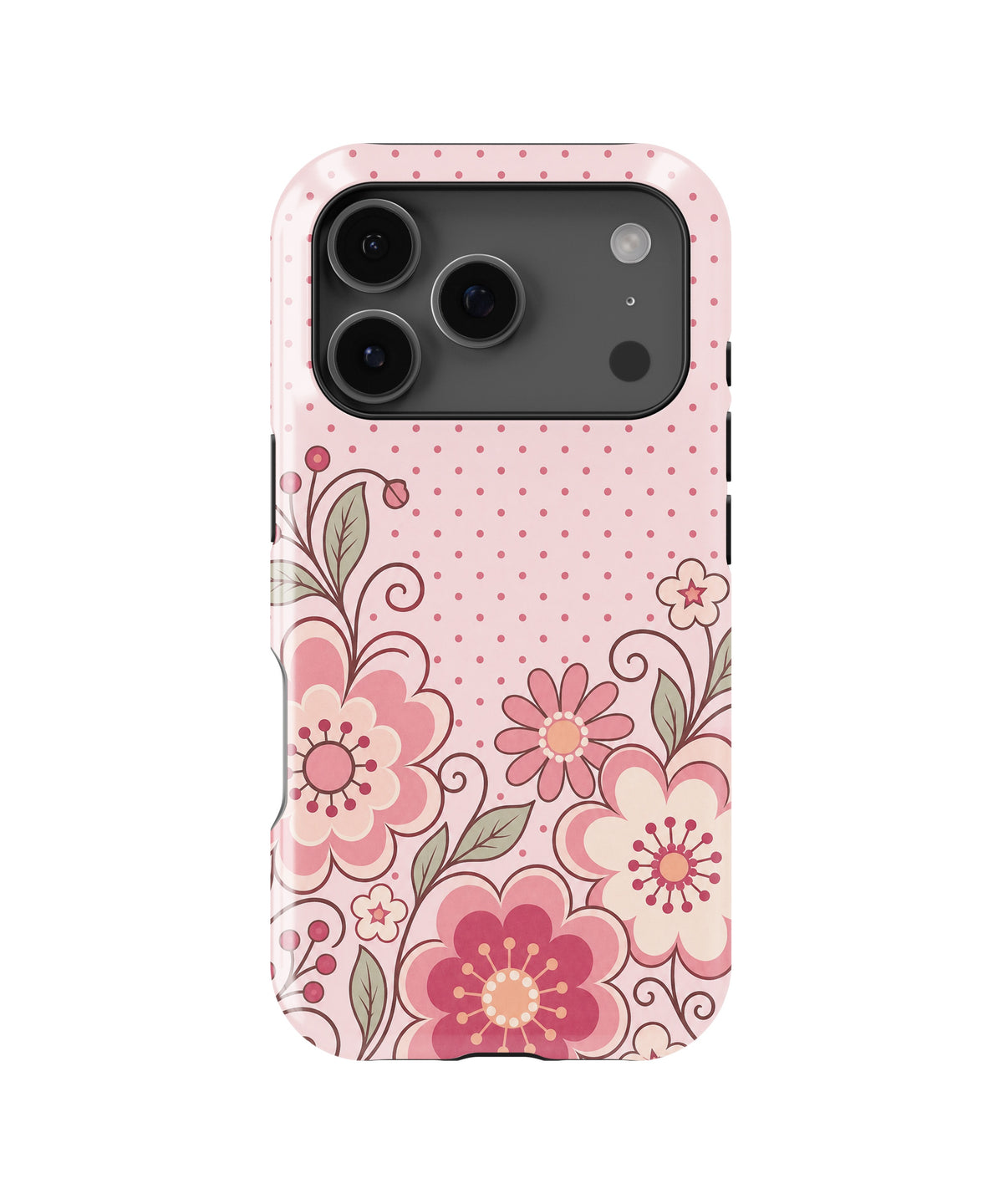 Blush pink Y2K retro floral polka dot MagSafe iPhone tough case for iPhone 17 Pro