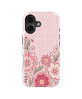 Blush pink Y2K retro floral polka dot MagSafe iPhone tough case for iPhone 17