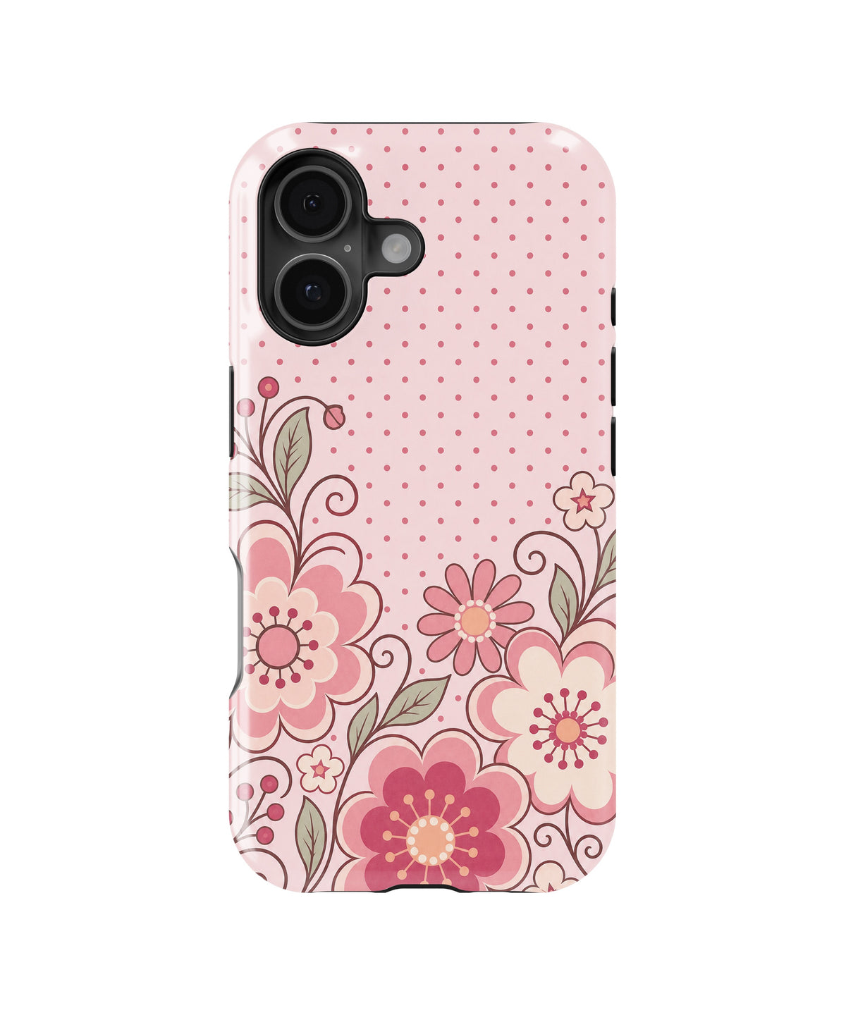 Blush pink Y2K retro floral polka dot MagSafe iPhone tough case for iPhone 17