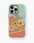Mint orange coral Y2K retro floral polka dot shockproof case for iPhone Pro Max models