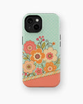 Mint orange coral Y2K retro floral polka dot shockproof case for standard iPhone models
