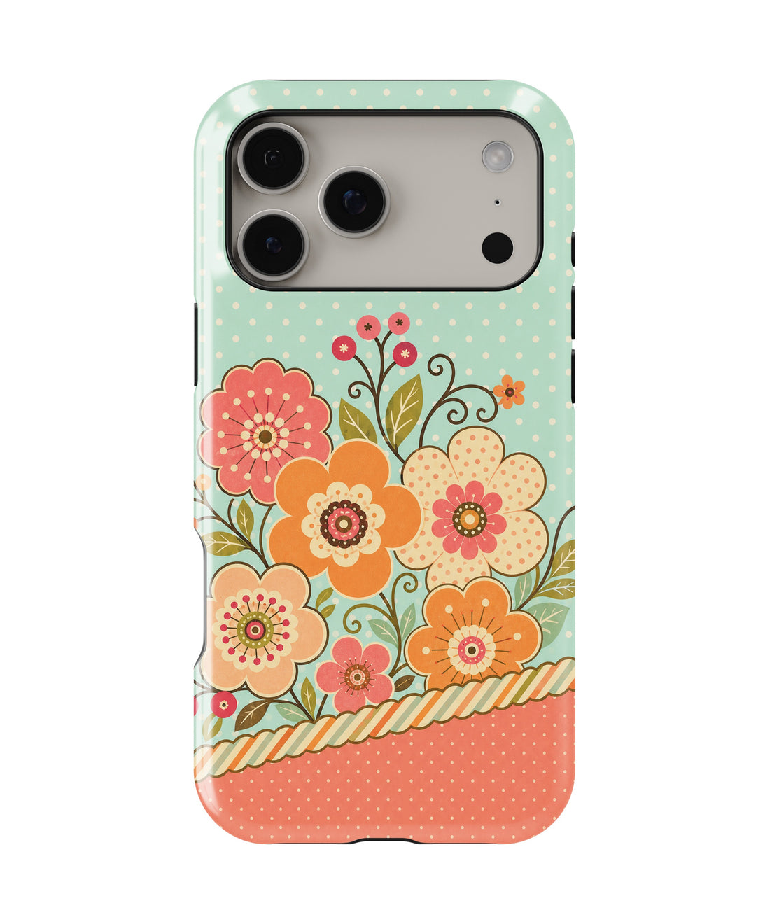 Mint orange coral Y2K retro floral polka dot shockproof MagSafe iPhone case for iPhone 17 Pro Max