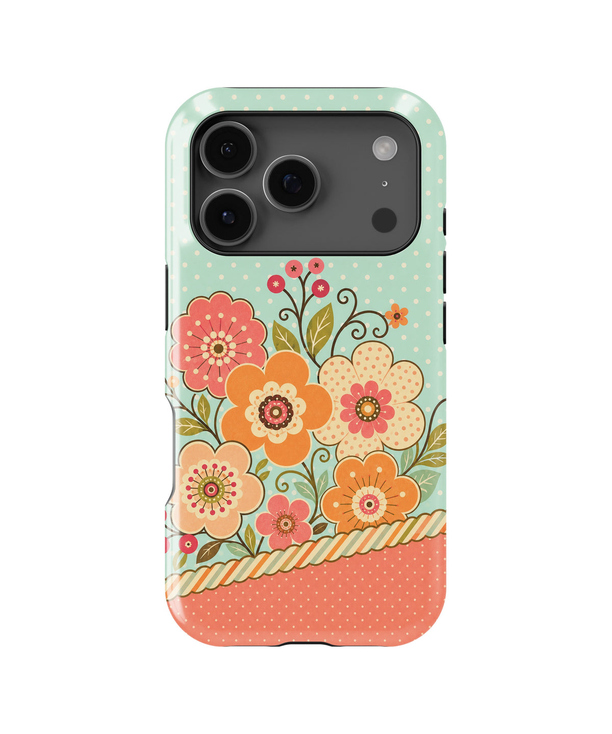 Mint orange coral Y2K retro floral polka dot MagSafe iPhone tough case for iPhone 17 Pro