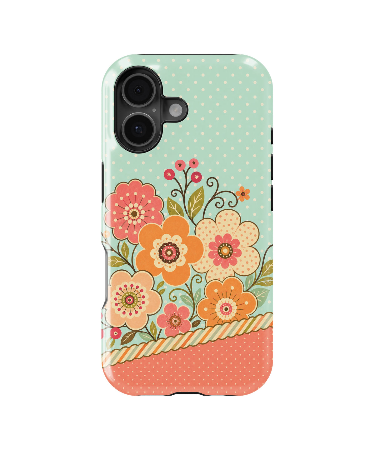 Mint orange coral Y2K retro floral polka dot MagSafe iPhone tough case for iPhone 17