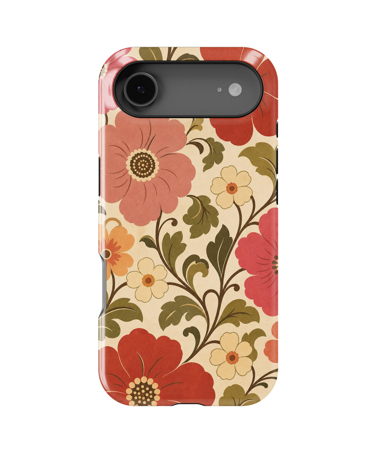Cream 70s retro oversized floral botanical MagSafe iPhone tough case for iPhone 17 Air