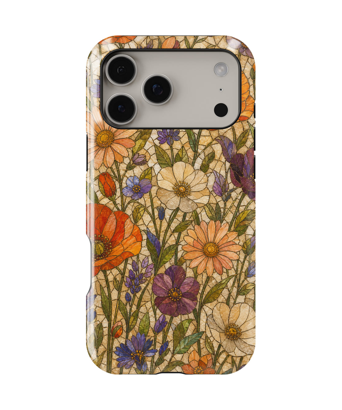 Orange purple wildflower stained glass mosaic shockproof MagSafe iPhone case for iPhone 17 Pro Max