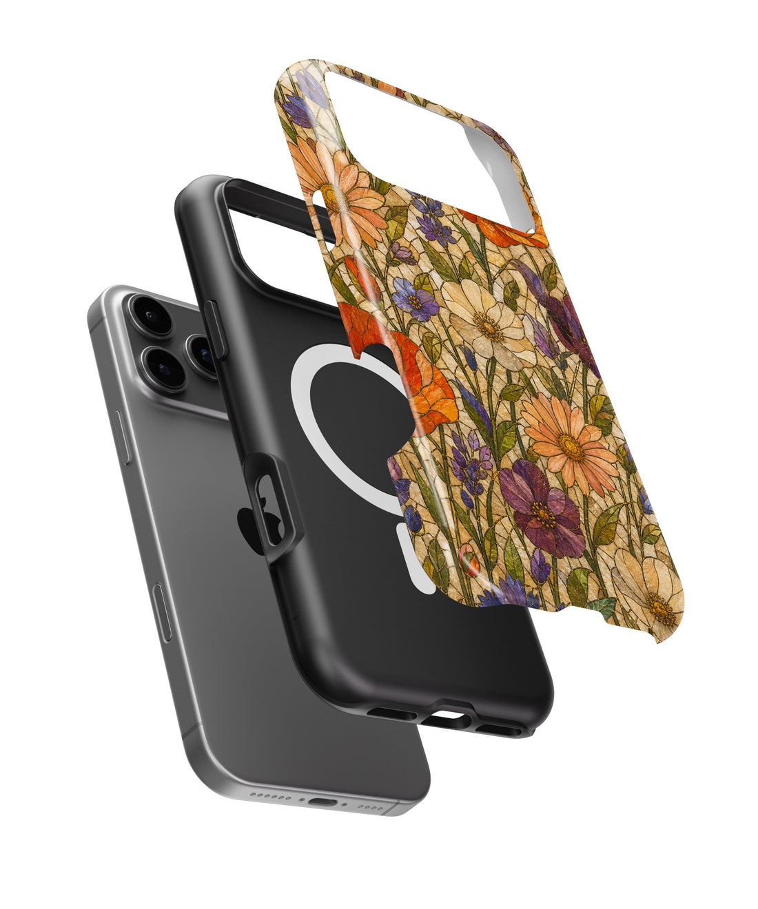 Orange purple wildflower stained glass mosaic shockproof MagSafe iPhone case for iPhone 17 Pro Max