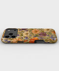 Orange purple wildflower stained glass mosaic tough iPhone case with raised camera and edge protection