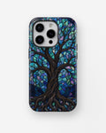 Iridescent blue abalone mosaic Tree of Life shockproof case for iPhone Pro models