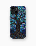 Iridescent blue abalone mosaic Tree of Life shockproof case for standard iPhone models