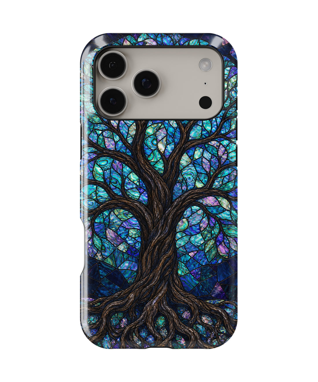 Iridescent blue abalone mosaic Tree of Life shockproof MagSafe iPhone case for iPhone 17 Pro Max