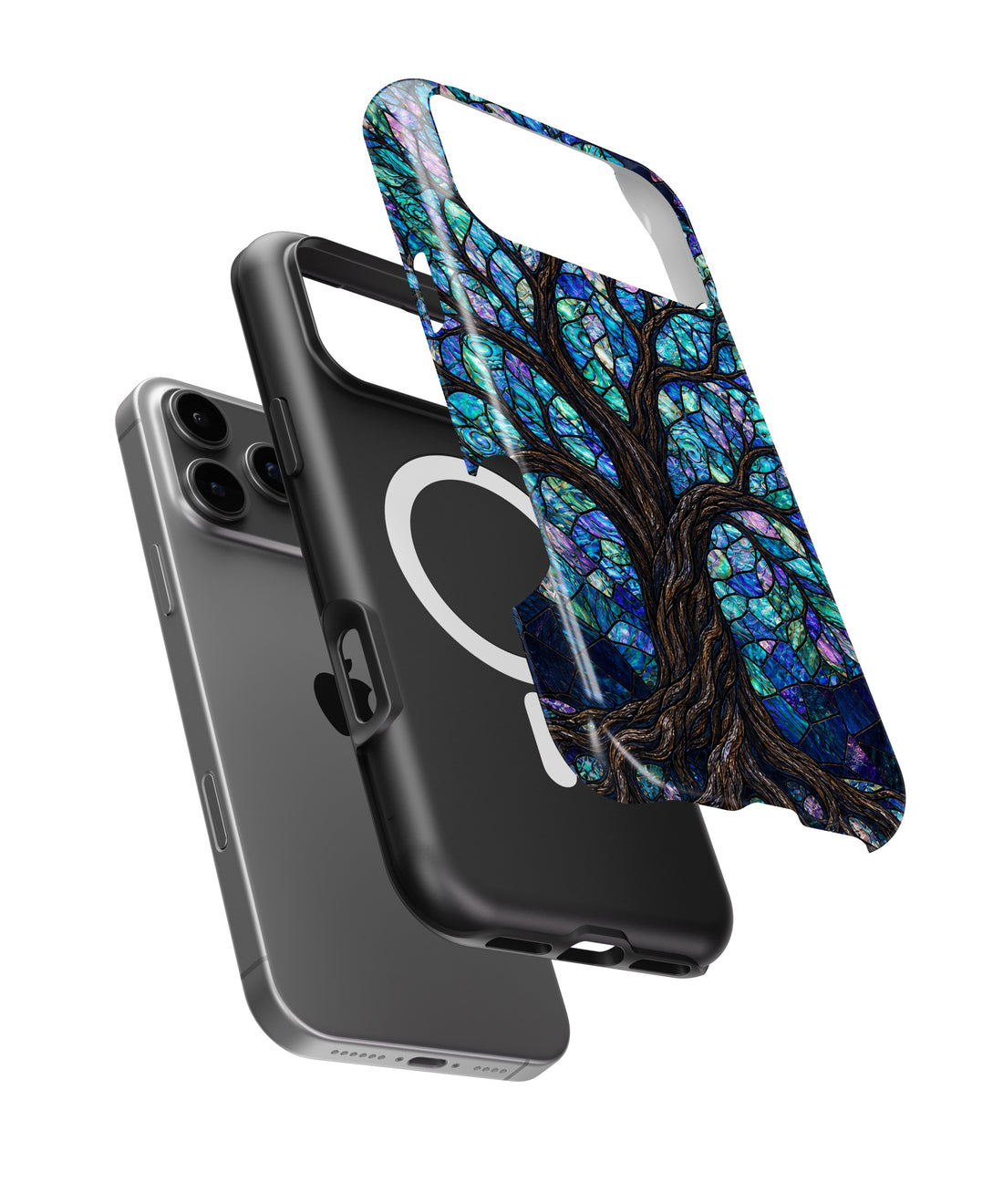 Iridescent blue abalone mosaic Tree of Life shockproof MagSafe iPhone case for iPhone 17 Pro Max