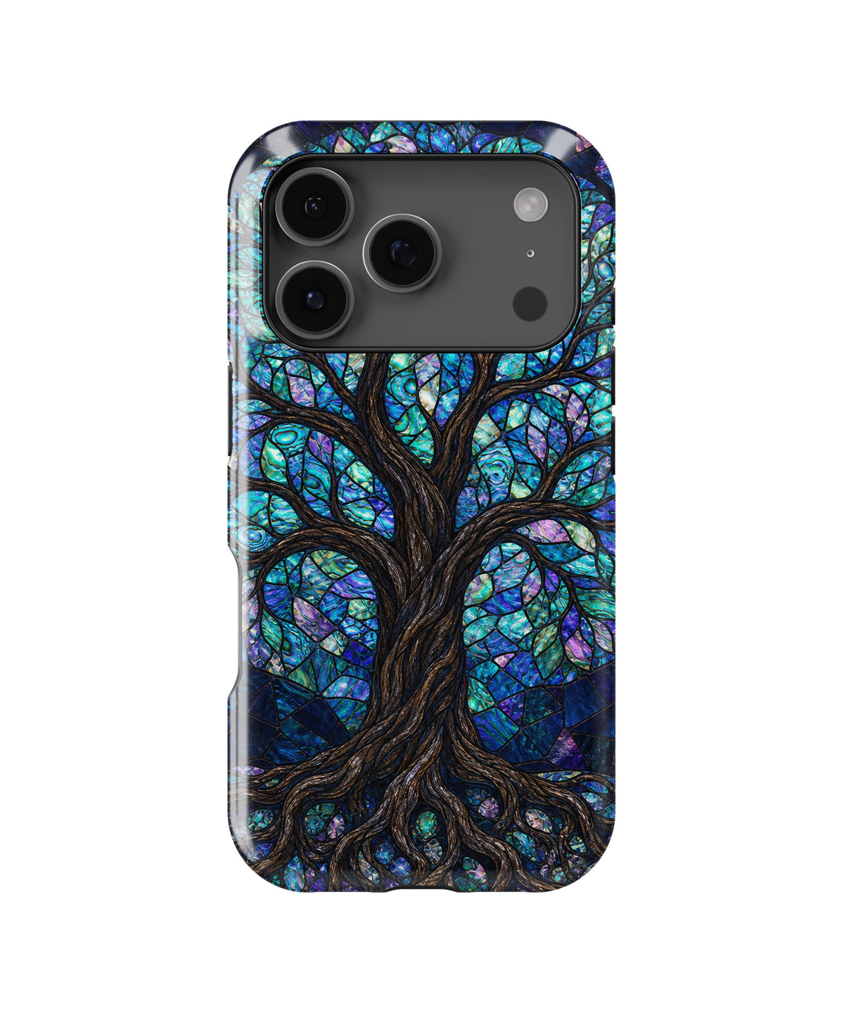 Iridescent blue abalone mosaic Tree of Life MagSafe iPhone tough case for iPhone 17 Pro