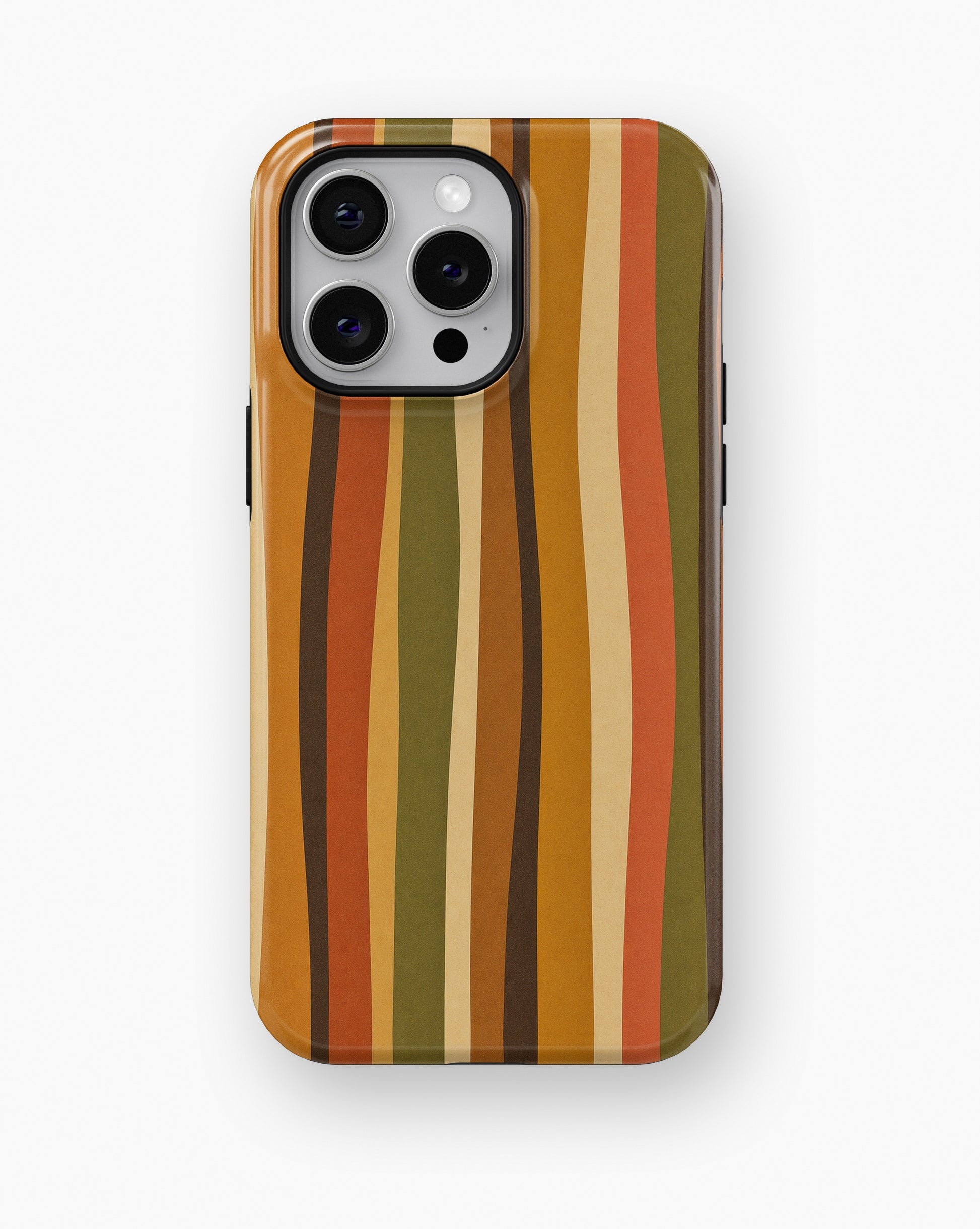 70s retro brown orange wavy vertical stripes shockproof case for iPhone Pro Max models