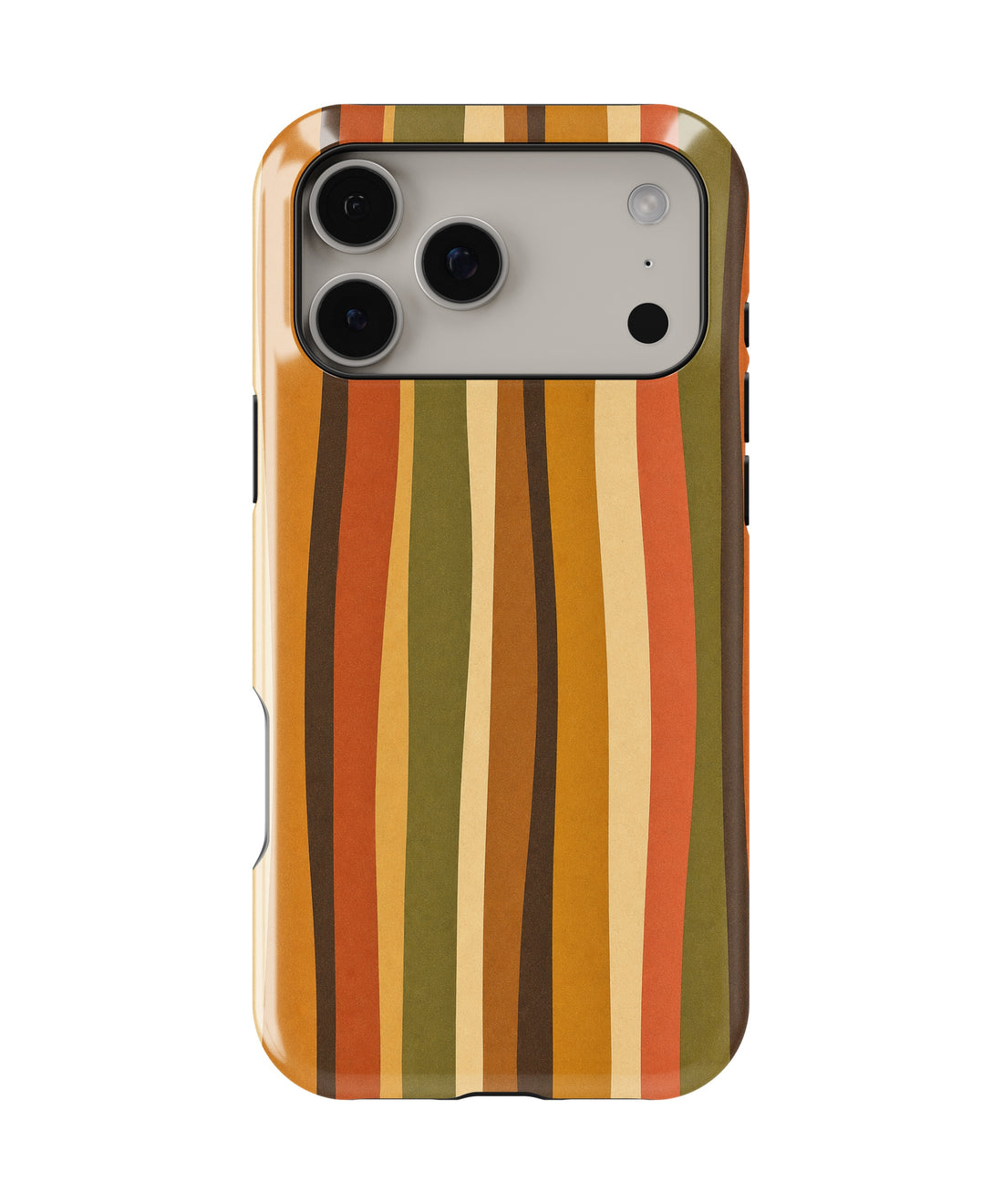 70s retro brown orange wavy vertical stripes shockproof MagSafe iPhone case for iPhone 17 Pro Max