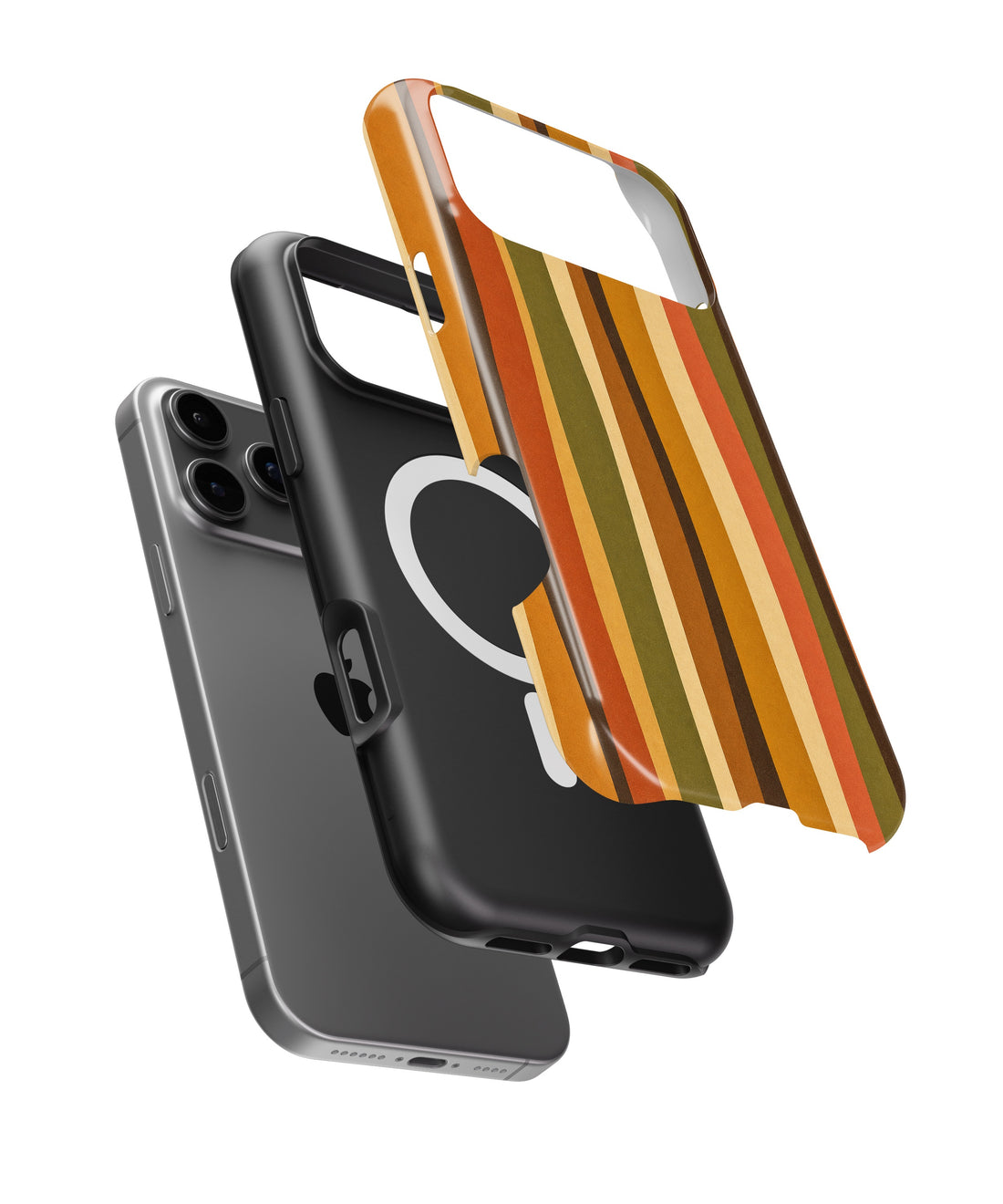 70s retro brown orange wavy vertical stripes shockproof MagSafe iPhone case for iPhone 17 Pro Max