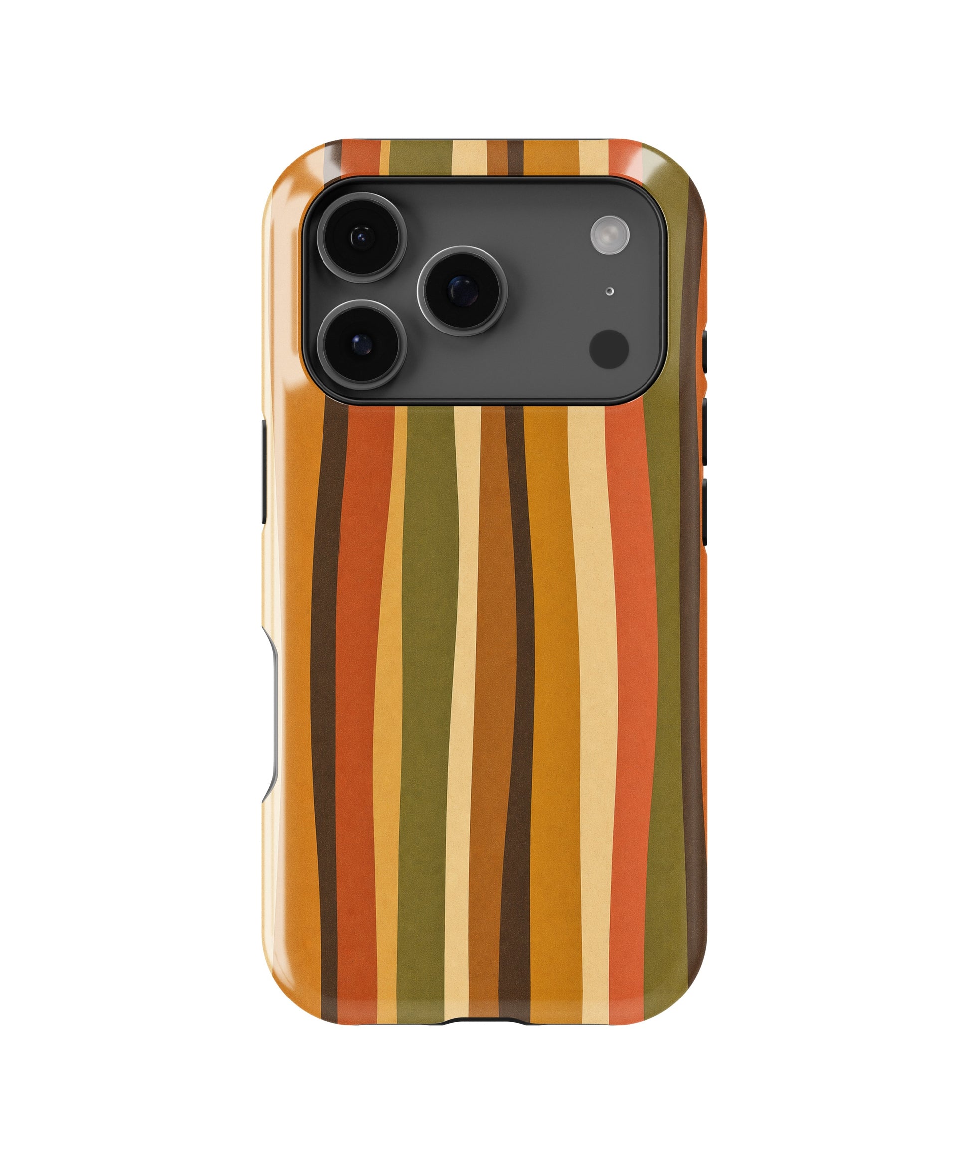 70s retro brown orange wavy vertical stripes MagSafe iPhone tough case for iPhone 17 Pro