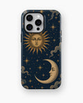 Vintage midnight blue sun and moon celestial shockproof case for iPhone Pro Max models