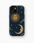 Vintage midnight blue sun and moon celestial shockproof case for standard iPhone models