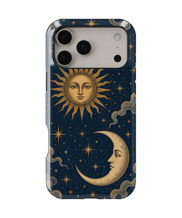 Vintage midnight blue sun and moon celestial shockproof MagSafe iPhone case for iPhone 17 Pro Max