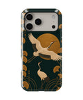 Emerald gold Art Deco cranes and ginkgo shockproof MagSafe iPhone case for iPhone 17 Pro Max