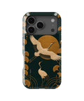 Emerald gold Art Deco cranes and ginkgo MagSafe iPhone tough case for iPhone 17 Pro