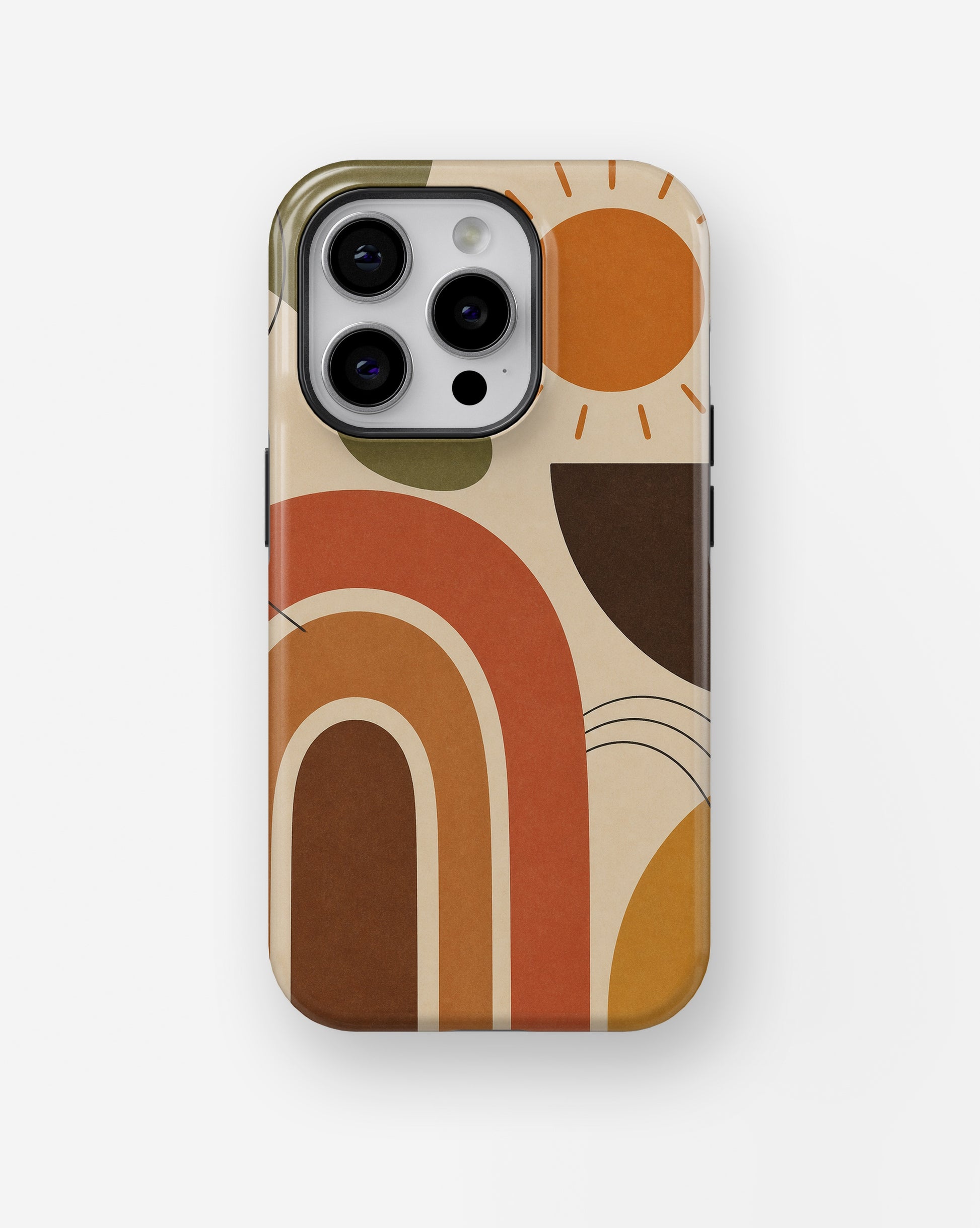 Mid-century earth-tone abstract rainbow color blocks shockproof case for iPhone Pro models