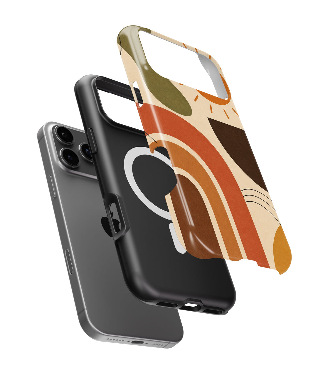 Mid-century earth-tone abstract rainbow color blocks shockproof MagSafe iPhone case for iPhone 17 Pro Max