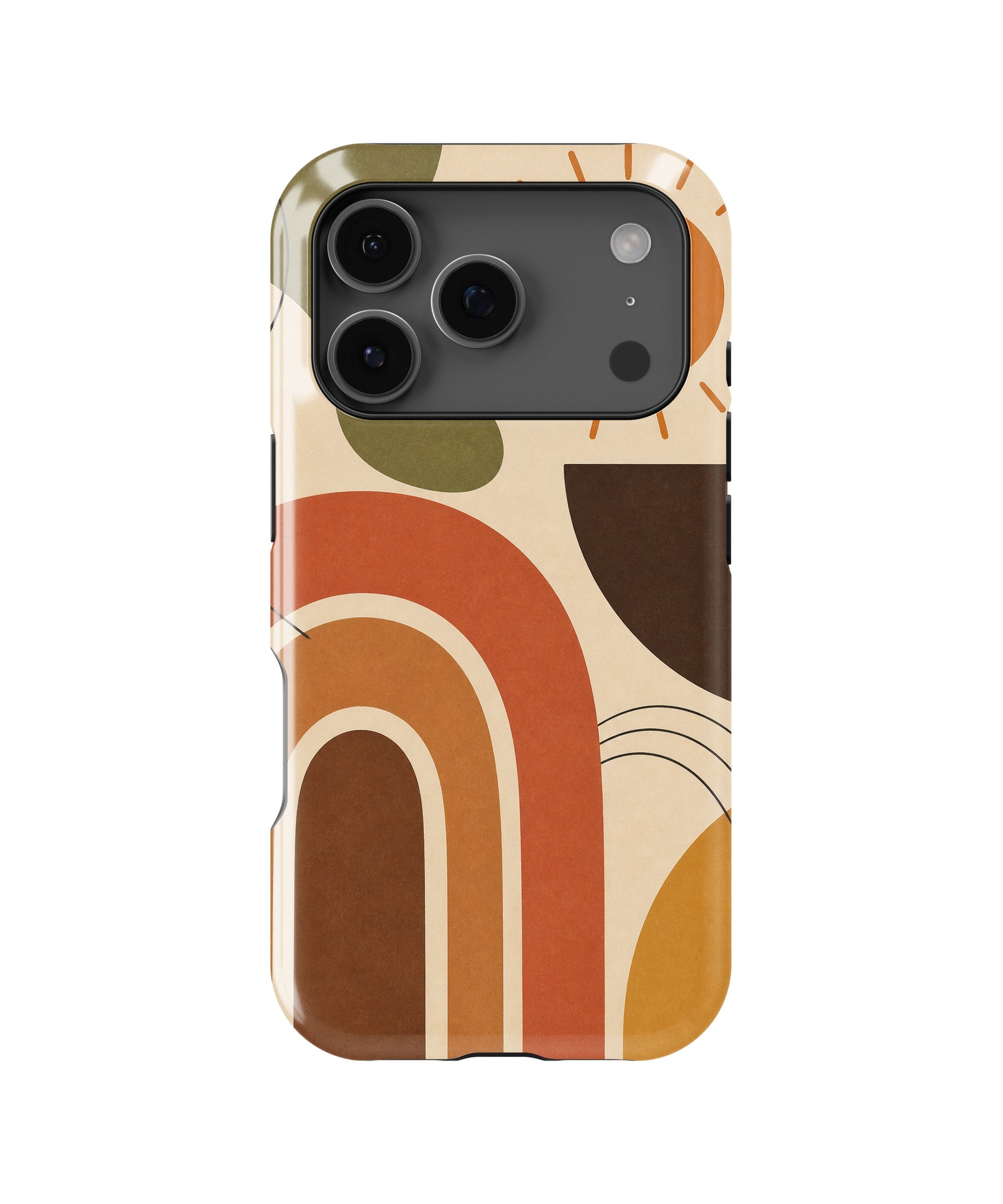 Mid-century earth-tone abstract rainbow color blocks MagSafe iPhone tough case for iPhone 17 Pro