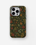 Forest green Arts and Crafts floral botanical shockproof case for iPhone Pro models