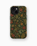 Forest green Arts and Crafts floral botanical shockproof case for standard iPhone models