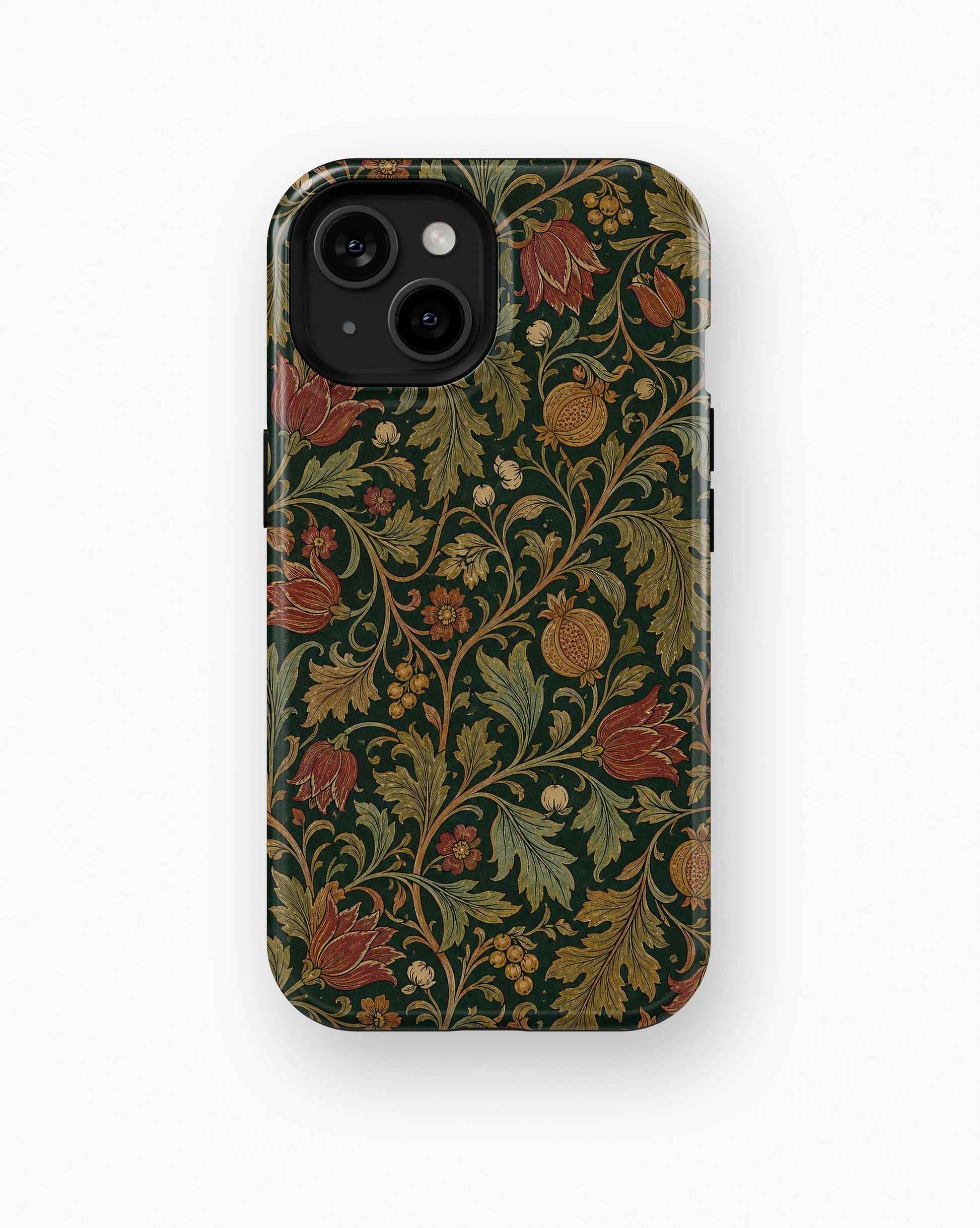 Forest green Arts and Crafts floral botanical shockproof case for standard iPhone models